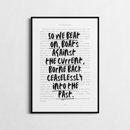 The Great Gatsby Quote | F. Scott Fitzgerald | Book Page Print | So We Beat on Quote | Home Library Wall Art | Book Lover Gift