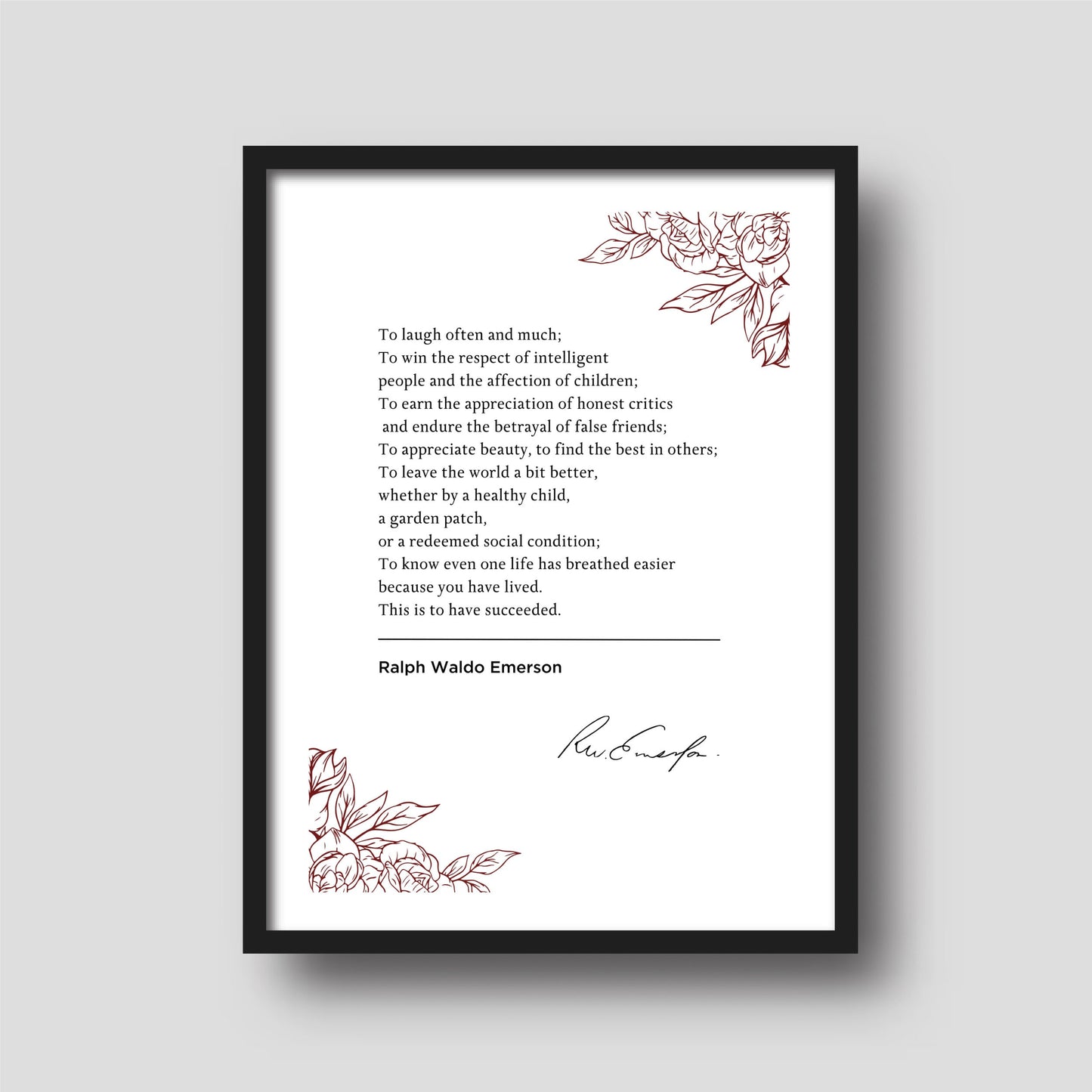 Ralph Waldo Emerson 'To Laugh Often And Much (...) Is To Have Succeeded' | Home Decor Art | Book Quote Print | Inspiring Quotes