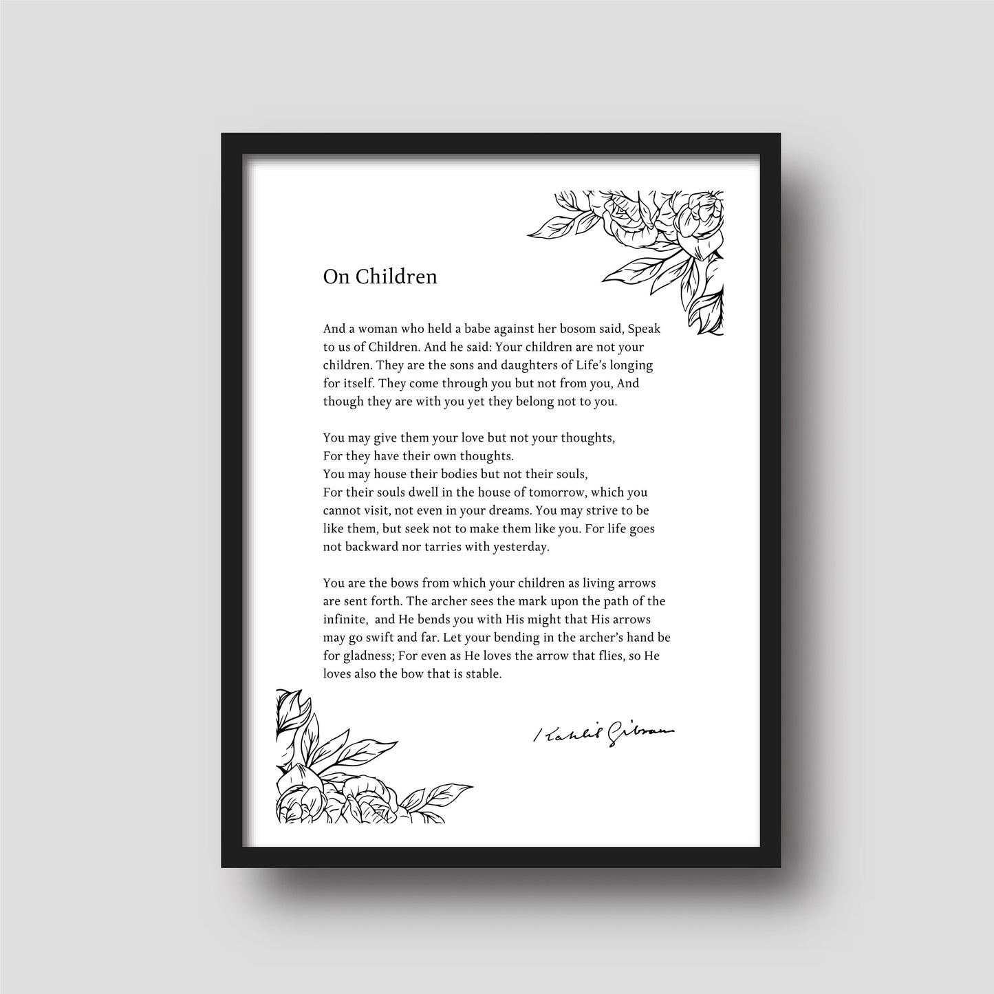 Kahlil Gibran | On Children "A woman who held a babe against her bosom said, Speak to us of Children...." - Book Quote Print | Wall Décor