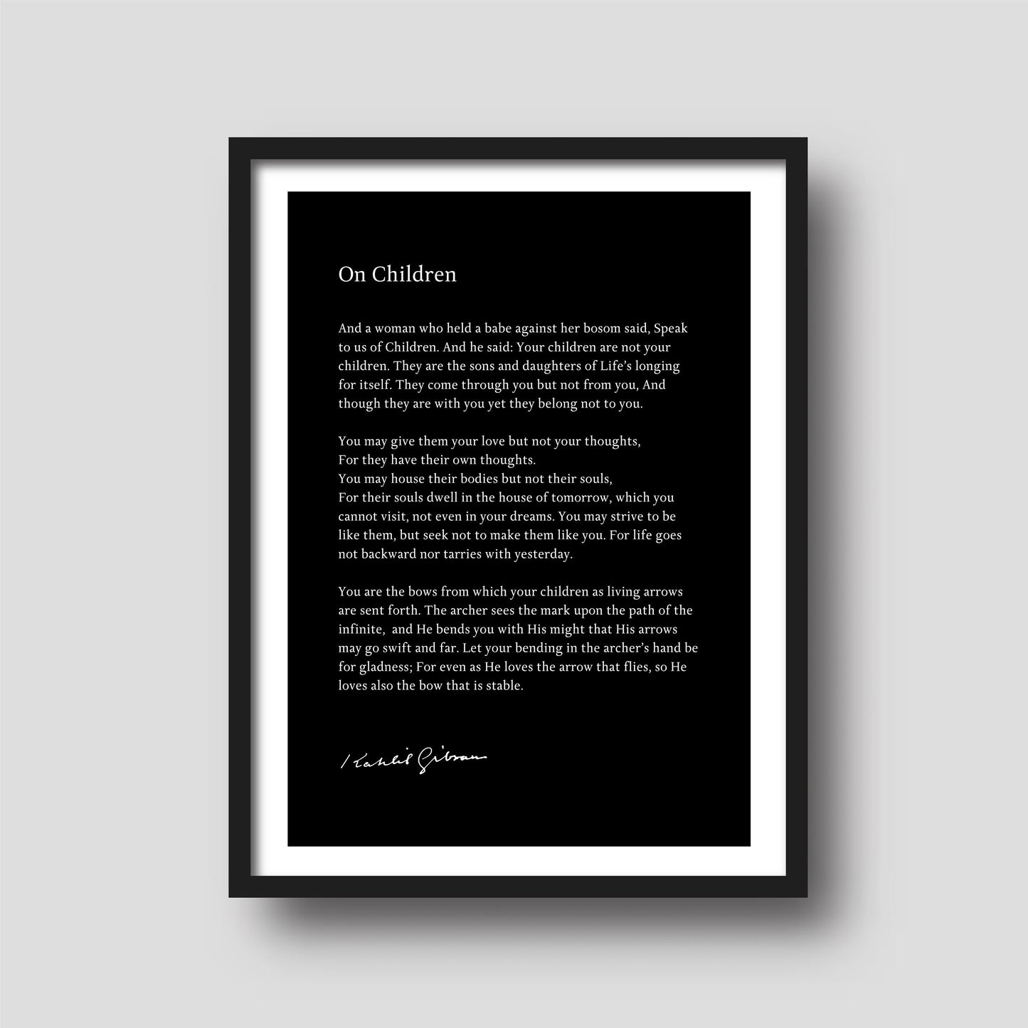 Kahlil Gibran | On Children "A woman who held a babe against her bosom said, Speak to us of Children...." - Book Quote Print | Wall Décor