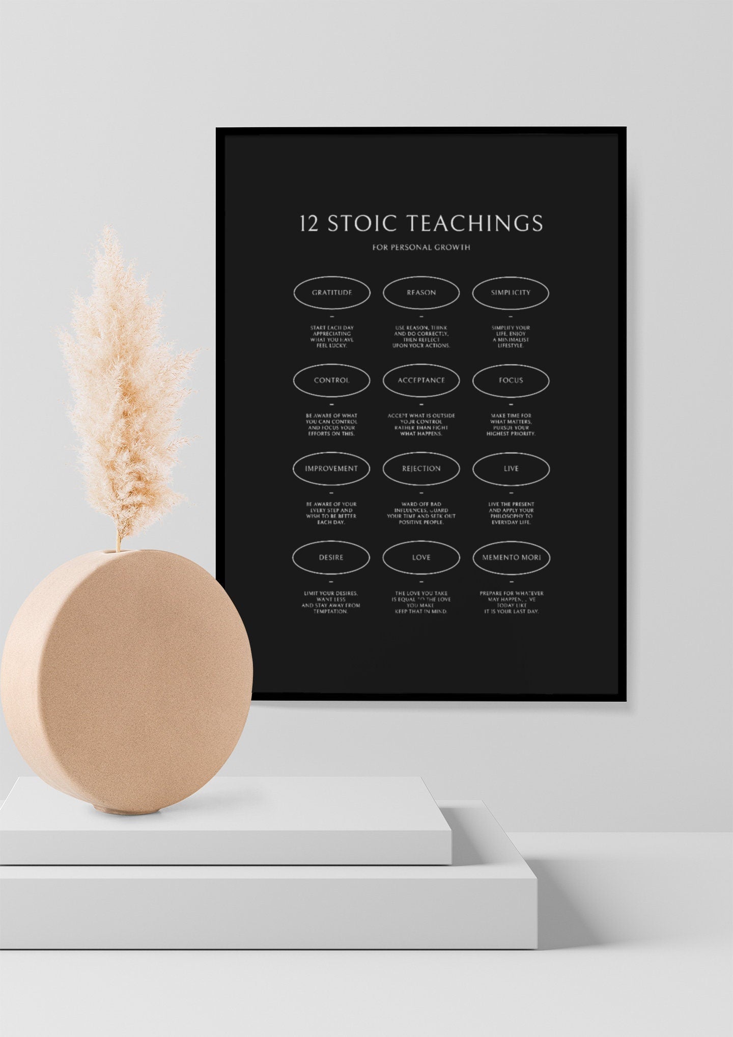 12 Stoic Teachings Print | Stoic Quotes Wall Decor | Stoic Reflection | Stoicism Wall Art | Stoic Art | Philosophy Gift | Stoicism Print