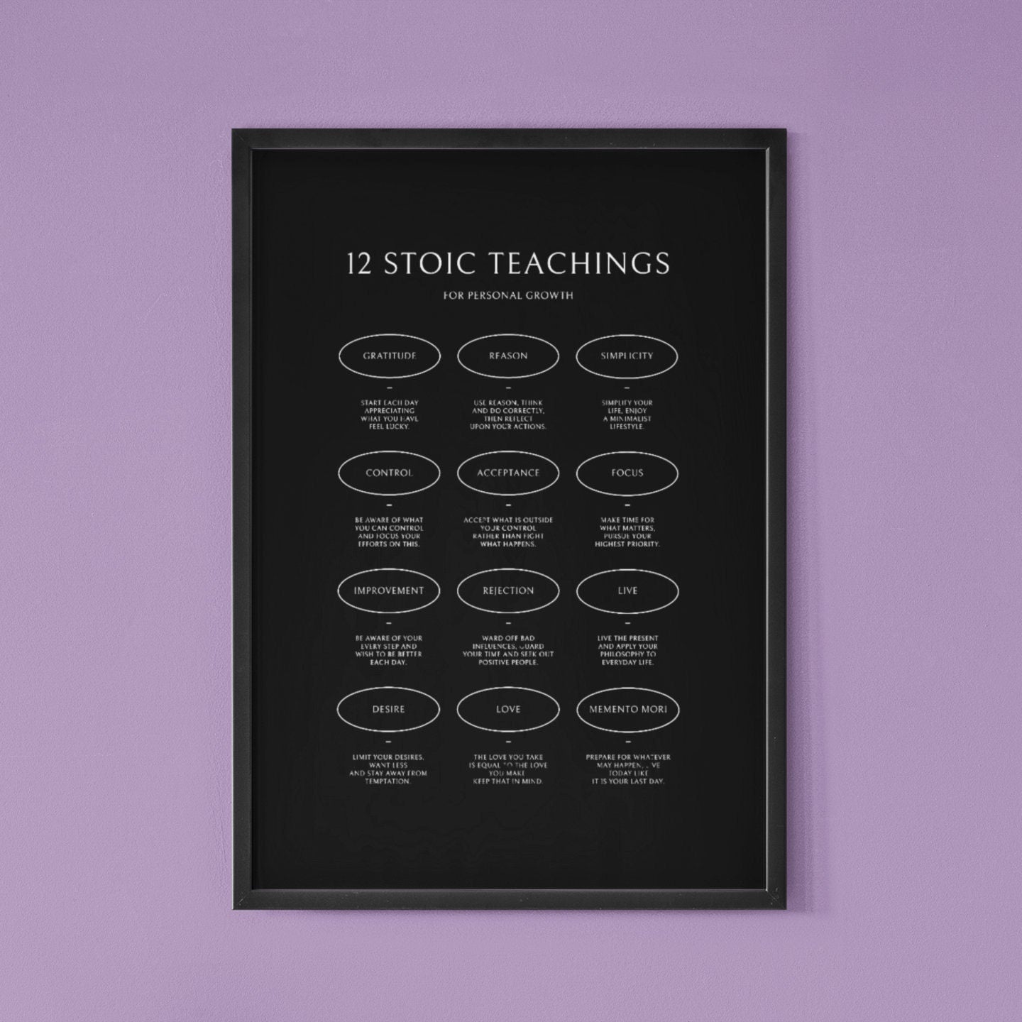 12 Stoic Teachings Print | Stoic Quotes Wall Decor | Stoic Reflection | Stoicism Wall Art | Stoic Art | Philosophy Gift | Stoicism Print