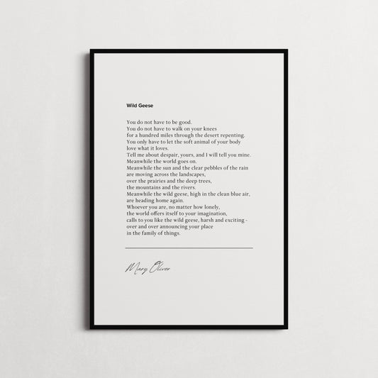 Mary Oliver | Wild Geese Poem Quote Print | Wall Décor, Gifts for Homes