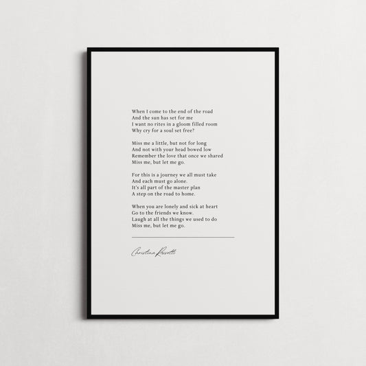 Christine Rossetti 'Let Me Go' Poems for Grief, Gifts for loss | Funeral Poem | Choice of Frame and Style