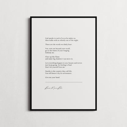 Rainer Maria Rilke "Go to the Limits of Your Longing" Inspiring Quotes, Poem Quote Print | Wall Décor, Gifts for Homes