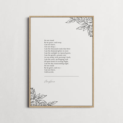 Clare Harner 'Do Not Stand At My Grave And Weep' Poems for Grief, Gifts for loss | Funeral Poem | Choice of Frame and Style