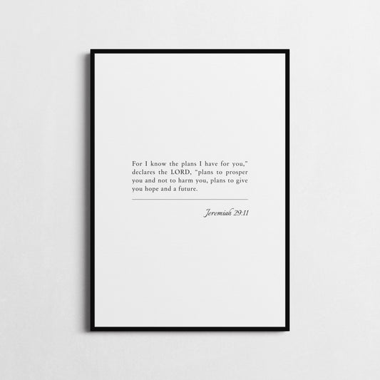 Jeremiah 29:11 | Bible Verse Poster | Bible Verse Framed Print | Christian Wall Art | For I know the plans I have for you.. | Religious gift