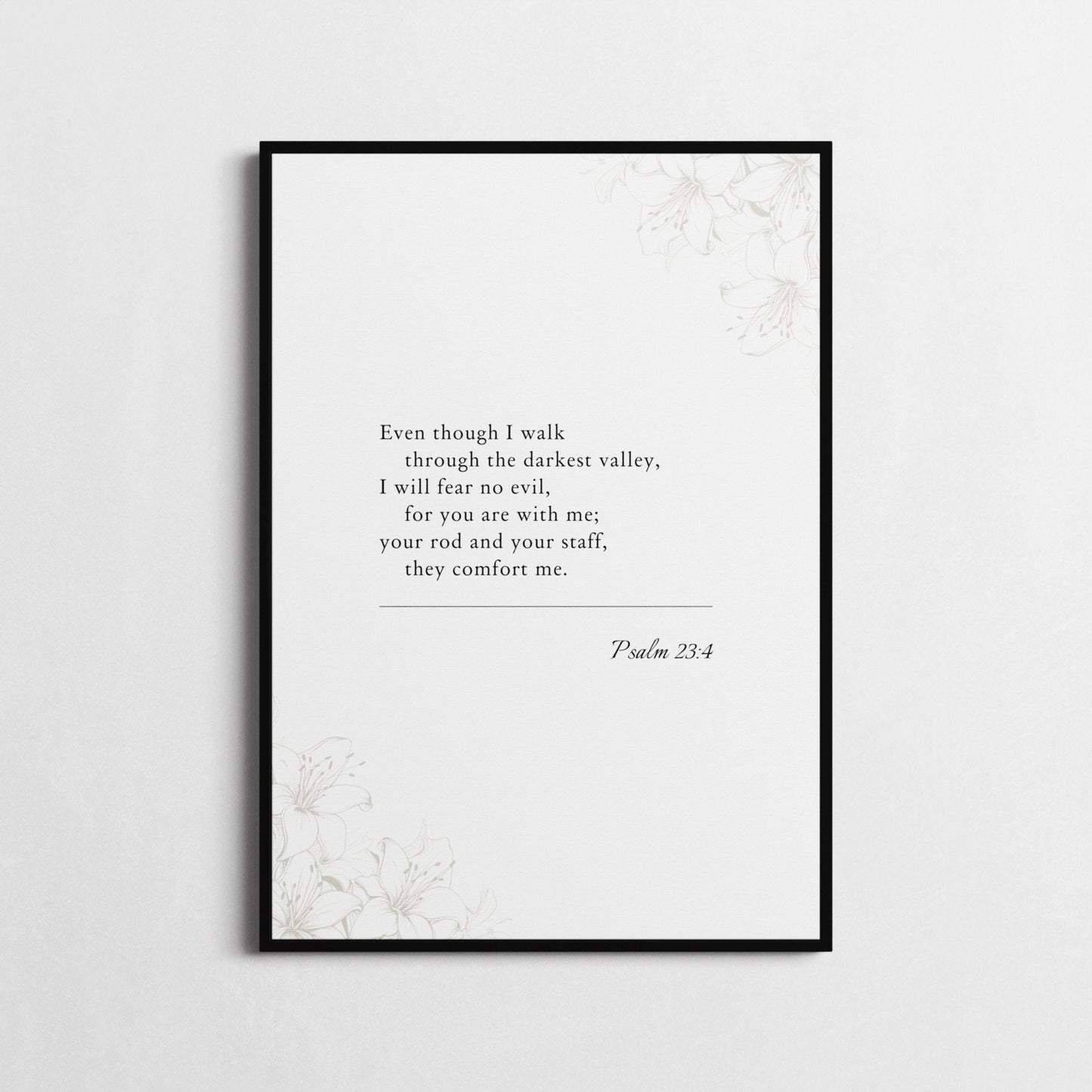 Psalm 23:4 | Bible Verse Poster | Bible Verse Framed Print | Christian Wall Art | I will fear no evil... | Religious gift