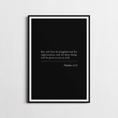 Matthew 6:33 | Bible Verse Poster | Bible Verse Framed Print | Christian Wall Art | 'Seek First His Kingdom' | Religious Gift