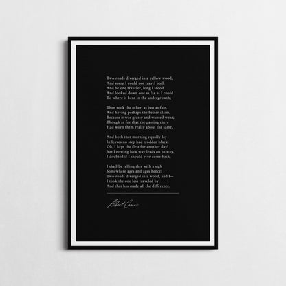 Robert Frost | The Road Not Taken | Poetry Wall Décor | Inspirational Poster | Choice of Style and Frame