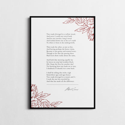 Robert Frost | The Road Not Taken | Poetry Wall Décor | Inspirational Poster | Choice of Style and Frame