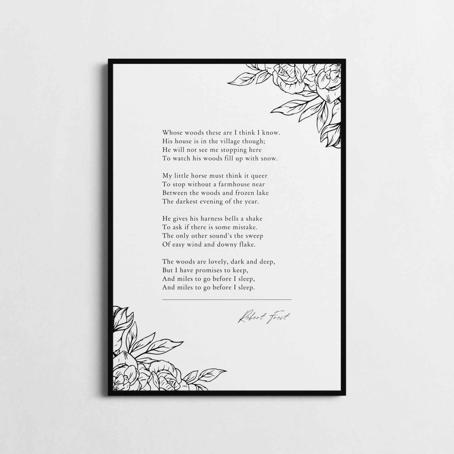 Robert Frost | 'Stopping by Woods on a Snowy Evening' | Inspirational Wall Décor | Winter Woods Poster | Robert Frost Poem Framed Print