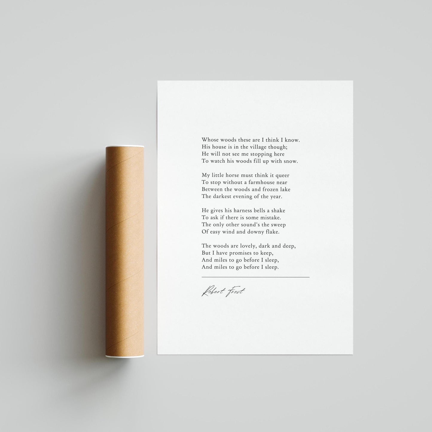 Robert Frost | 'Stopping by Woods on a Snowy Evening' | Inspirational Wall Décor | Winter Woods Poster | Robert Frost Poem Framed Print