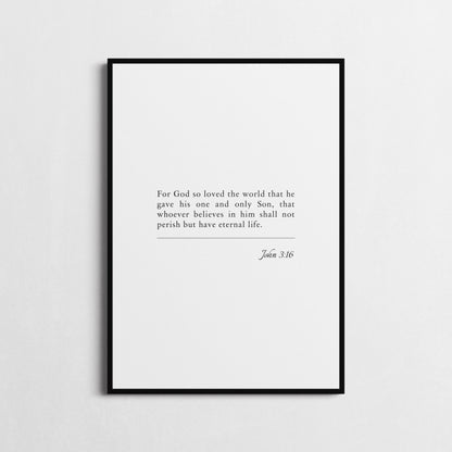 John 3:16 Bible Verse Poster | Bible Verse Framed Print | Christian Wall Art | For God so loved the world... | Religious gift