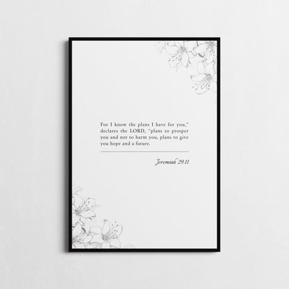 Jeremiah 29:11 | Bible Verse Poster | Bible Verse Framed Print | Christian Wall Art | For I know the plans I have for you.. | Religious gift