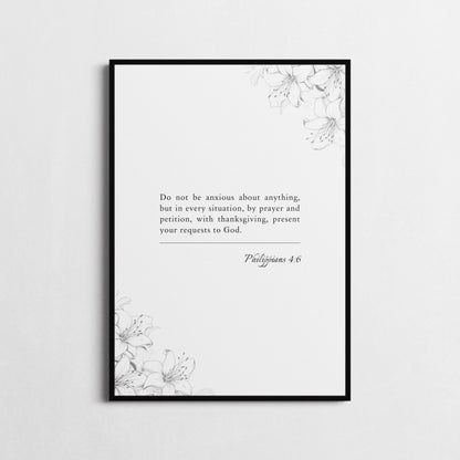 Philippians 4:6 | Bible Verse Poster | Bible Verse Framed Print | Christian Wall Art | 'Do Not Be Anxious About Anything' | Religious Gift