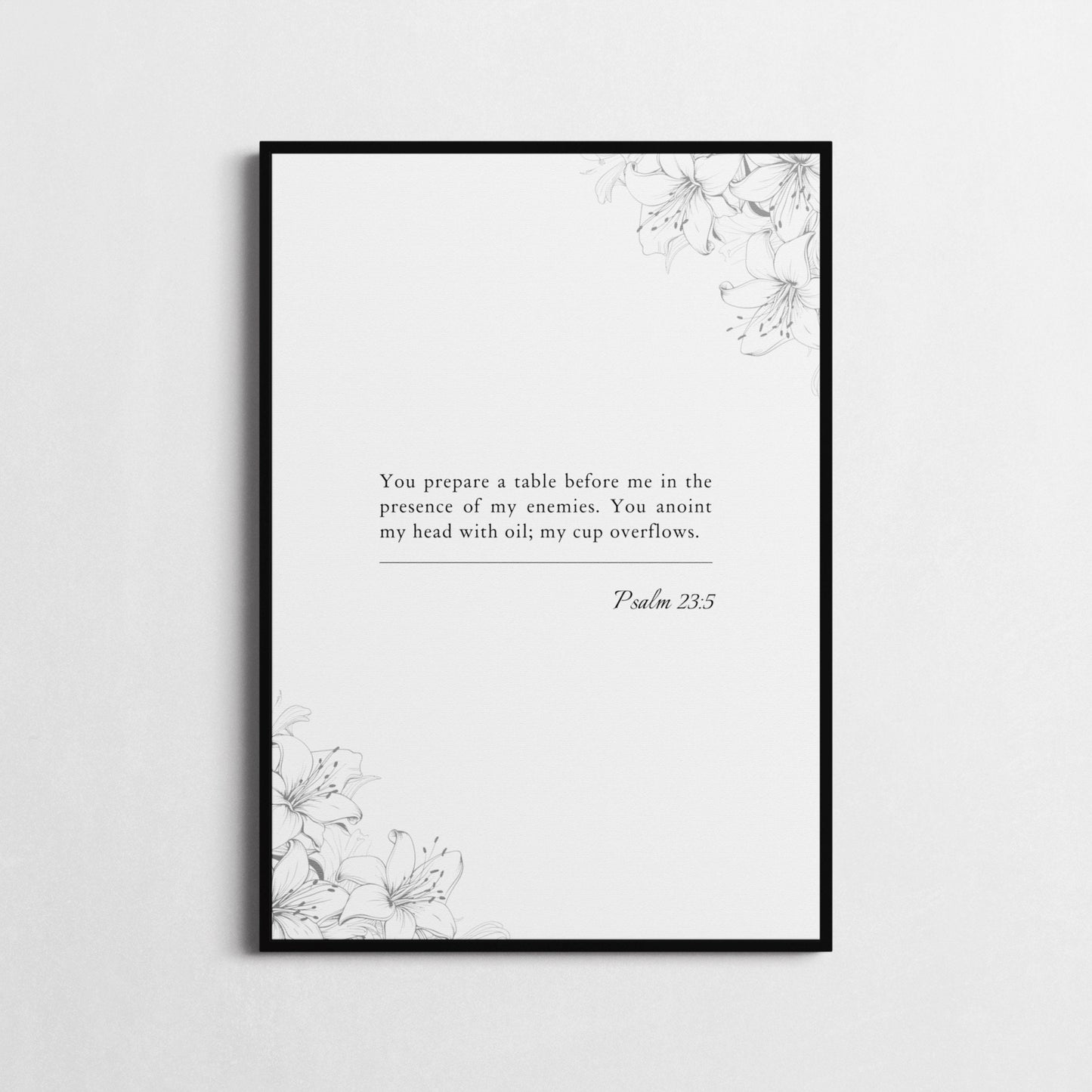 Psalm 23:5 | Bible Verse Poster | Bible Verse Framed Print | Christian Wall Art | 'You Prepare a Table Before Me' | Religious Gift