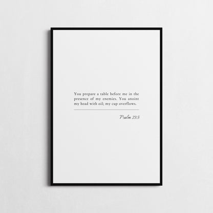 Psalm 23:5 | Bible Verse Poster | Bible Verse Framed Print | Christian Wall Art | 'You Prepare a Table Before Me' | Religious Gift