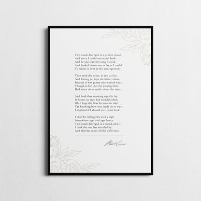 Robert Frost | The Road Not Taken | Poetry Wall Décor | Inspirational Poster | Choice of Style and Frame