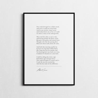 Robert Frost | The Road Not Taken | Poetry Wall Décor | Inspirational Poster | Choice of Style and Frame