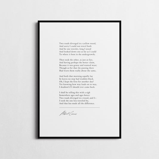 Robert Frost | The Road Not Taken | Poetry Wall Décor | Inspirational Poster | Choice of Style and Frame