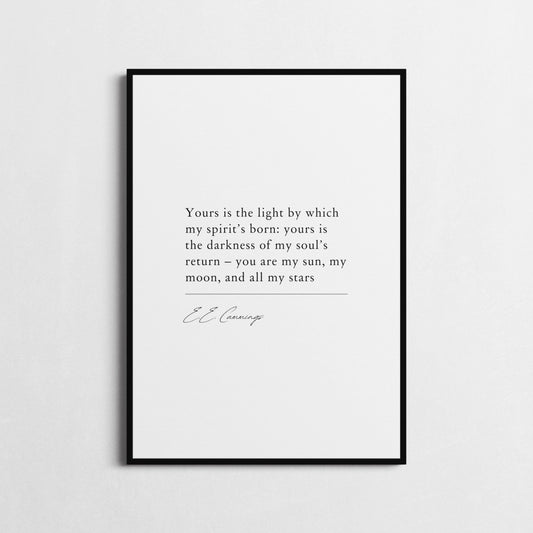 Inspirational Wall Art | 'Yours is the light by which my spirit’s born' | E.E. Cummings Quote Print | Love Poster | Romantic Decor