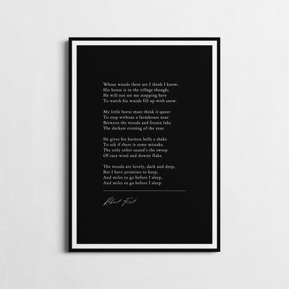 Robert Frost | 'Stopping by Woods on a Snowy Evening' | Inspirational Wall Décor | Winter Woods Poster | Robert Frost Poem Framed Print