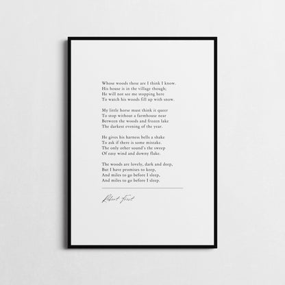 Robert Frost | 'Stopping by Woods on a Snowy Evening' | Inspirational Wall Décor | Winter Woods Poster | Robert Frost Poem Framed Print