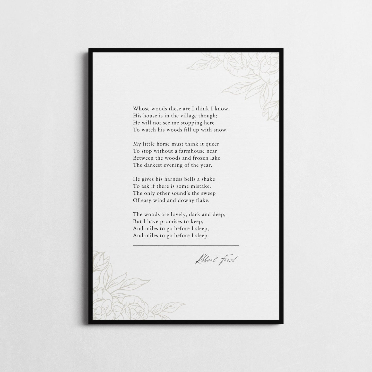 Robert Frost | 'Stopping by Woods on a Snowy Evening' | Inspirational Wall Décor | Winter Woods Poster | Robert Frost Poem Framed Print