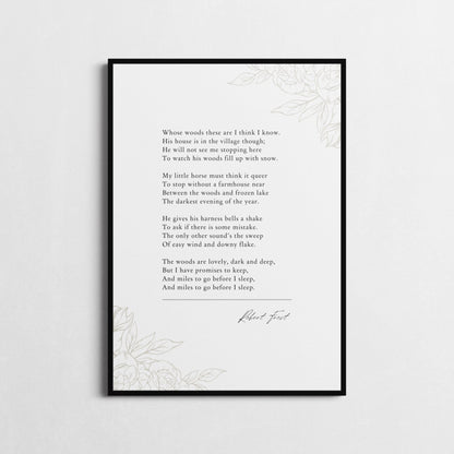 Robert Frost | 'Stopping by Woods on a Snowy Evening' | Inspirational Wall Décor | Winter Woods Poster | Robert Frost Poem Framed Print